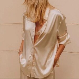 Daily Drills Elegant Cream Satin Blouse and Pants